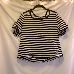 Hot Topic off shoulder black and white striped top